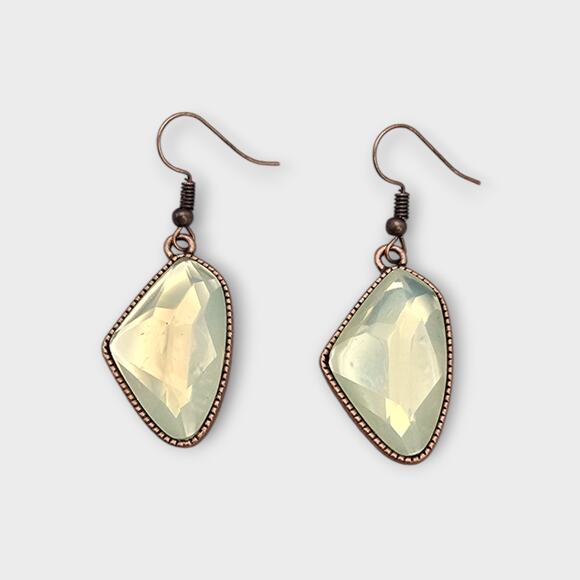 White Moonglow Style Drop Earrings – Copper Tone Dangle - Picture 3 of 8